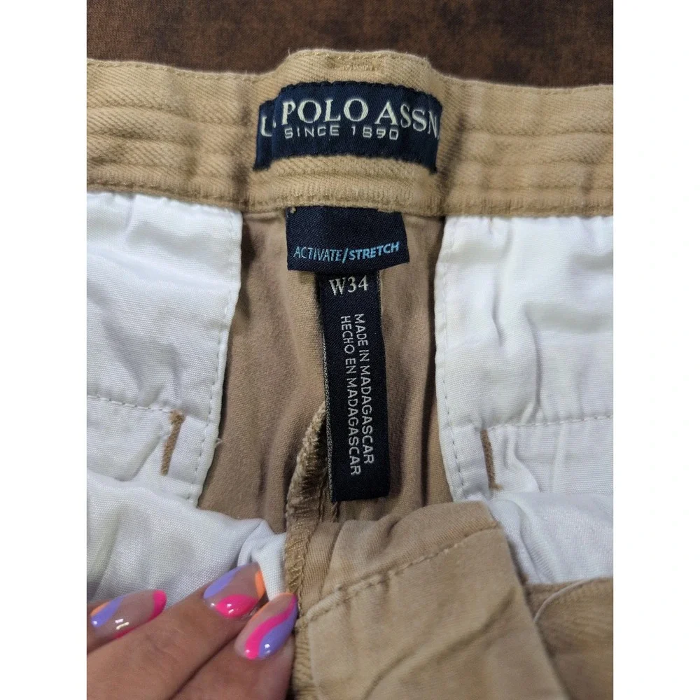 US Polo Assn‎ Mens Khaki Tan Activate Stretch Chino Bermuda Shorts W34 110176